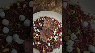 Hertenbiefstuk recept met rode bieten risotto  BBQuality [upl. by Artemus]