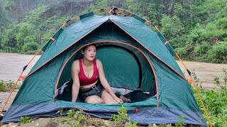 Girl camping in heavy rain  While camping the upstream flood came [upl. by Churchill]