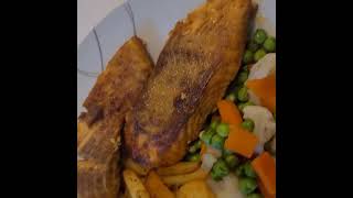 Norwegian Salmon with fries and vegetables food foodie [upl. by Bough204]