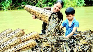 Going down to the river to catch a school of loach fish  Using a bamboo basket [upl. by Attirehs]