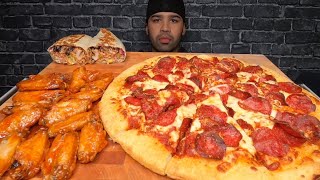 ASMR PEPPERONI amp CHEESE PIZZA BBQ WINGS AND BURRITO MUKBANG [upl. by Aivat975]