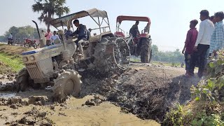 Swaraj 744 fe 4x4 and Mahindra Arjun Novo 605 4x4 sitting in the mud 😯 [upl. by Eiuol]