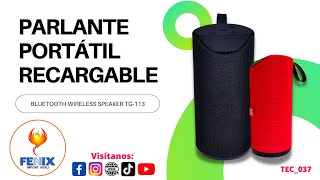 Parlante Portátil Bluetooth Radio Fm Wireless Speaker Tg113 [upl. by Ellenehc349]