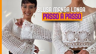 BLUSA MARAVILHOSA EM CROCHE  PASSO A PASSO Manga longa [upl. by Orlan733]