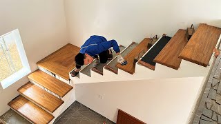 How Building Wooden Curved Stair Railing  Wood Worker Install Wooden Stair Handrail In New House [upl. by Eerrehc]