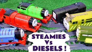 Steamies v Diesels Toy Train Stories [upl. by Tilford]