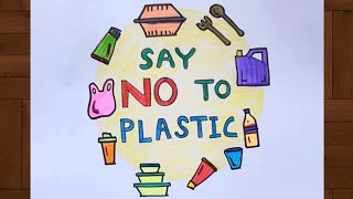 Say No to Plastic drawing  Say No to plastic poster  Plastic bag free day Drawing easy [upl. by Icaj]