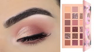 Huda Beauty New Nude Eyeshadow Palette  Soft Eye Makeup Tutorial [upl. by Gilda402]