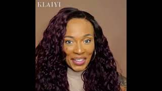 Klaiyi Hair Dark Plum Color 13x4 Water Wave PreEverything Lace Frontal Wig [upl. by Lehcyar]