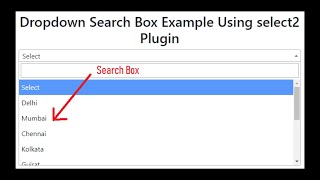 Dropdown search box using select2 plugin jQuery [upl. by Sucitivel]