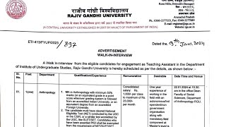 Advertisement for Teaching Assistant Rajiv Gandhi University Itanagar Arunachal Pradesh [upl. by Colon]