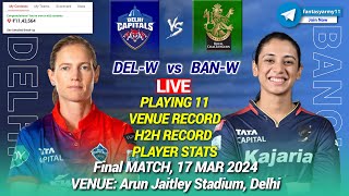 🔴LIVE DELW vs BANW Live Prediction DC vs RCB  Delhi vs Bangalore Final WPL LIVE [upl. by Ertsevlis282]