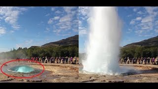 Espectacular Géiser Strokkur en Islandia erupcionando agua y vapor Fenómenos naturales [upl. by Akeylah508]