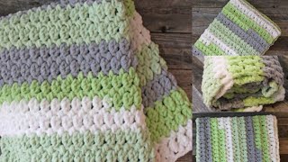 Bernat Blanket Yarn Learn How Free Easy Gray amp Green Blanket [upl. by Nanice]