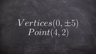 Write the equation of an ellipse with the given vertices amp passes through a point [upl. by Pammi]