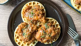 Sweet And Savory Crispy Buttermilk Chicken And Waffles Recipe [upl. by Rehctaht894]