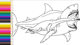 How to draw Megalodon vs plesiosaur from Jurassic World Evolution  draw for children [upl. by Salamone]