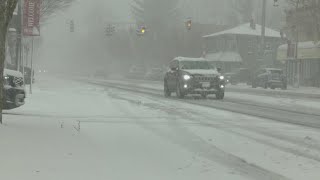 Lake effect snowfall heads into New York the Southern Tier [upl. by Odlanyer]