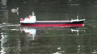 Scratch built 196 RC model of the container ship MV Kanimbla on the pond [upl. by Gnel671]