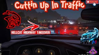 HELLCATS TAKEOVER HIGHWAY CUTTIN UP IN TRAFFIC  GTA V No Hesi [upl. by Tamanaha696]