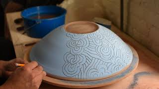 Sgraffito Decoration on a Large Bowl [upl. by Enomsed]