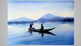 How to paint a simple riverside scenery  Watercolour painting [upl. by Torrell]