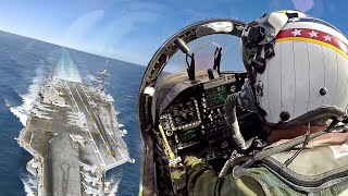 Skilled US Pilot Pulls Off Crazy Landing on Crowded Aircraft Carrier at Sea [upl. by Uchish]