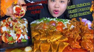 LOT’S OF SPICIEST CHILLI CHICKEN LOLLIPOP CHILLI PANEER RICE amp DAHI GOLGAPPA MUKBANG  BIG BITES [upl. by Ru]