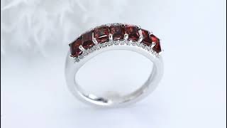 Garnet amp White Zircon Band Ring In Rhodium over Sterling Silver 200ctw [upl. by Eendyc]