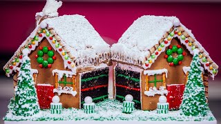 How To Make A Gingerbread House CAKE with chocolate buttercream candy and icing [upl. by Sapers]