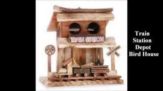 Bird House Train Station Depot Birdhouse Feeder Wood Deck Crafts Tree Yard Garden [upl. by Thunell209]