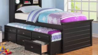 BLACK CAPTAIN TWIN BOOKCASE BED WITH TRUNDLE BED AND 3 DRAWERS STORAGE [upl. by Huntington]