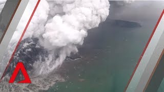 Aerial view of the crater of Mount Anak Krakatoa in Indonesia [upl. by Annaiv]