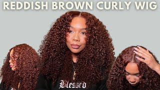 Reddish Brown Jerry Curly Wig  Quick amp Easy WearandGo Style NO GLUE Ft Sunber Hair [upl. by Llywellyn]