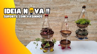 IDEIA NOVA Como fazer um SUPORTE para plantas com GARRAFA PET e VASINHOS com CASCAS de COCO [upl. by Ellatsyrc]