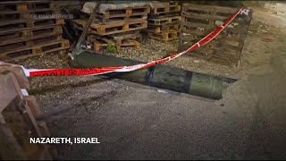 Part of an intercepted rocket launched from Lebanon falls in Nazareth [upl. by Aihsekal]