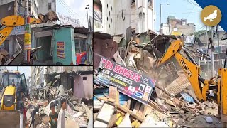 Shops demolished by GHMC at Mallepally Cross Road [upl. by Anaej]