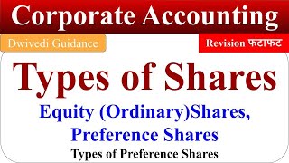 Types of Shares Equity shares Preference shares types of preference share Corporate Accounting [upl. by Yriek]