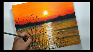 ✅ Cómo Pintar un ATARDECER Muy Fácil con Acrílico para PRINCIPIANTES  Pintura Acrílica 91 [upl. by Marte]