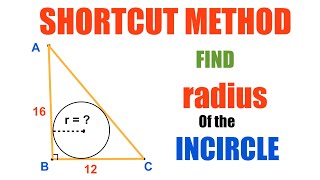 Find radius of incircle Find Inradius by Shortcut Method Inscribed Circle in a right triangle [upl. by Aryt]