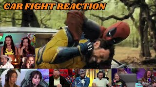 Reactors Reacting to DEADPOOL VS WOLVERINE CAR FIGHT  Deadpool amp Wolverine First Time Watchin [upl. by Haidej]