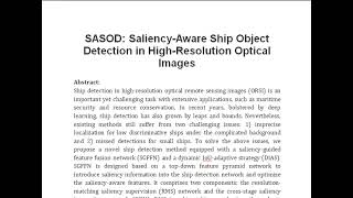 SASOD Saliency Aware Ship Object Detection in High Resolution Optical Images [upl. by Floyd]