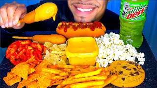 ASMR EATING GAME DAY FOOD MUKBANG IDEAS JERRY NO TALKING CORN DOG CHEESE HOT DOG FRIES [upl. by Trygve]