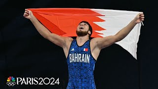 Tazudinov pins Matcharashvili for Bahrains first wrestling gold  Paris Olympics  NBC Sports [upl. by Ahon]