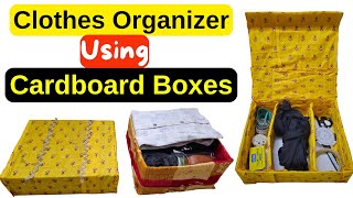 Clothes Organizer Idea Using Cardboard Boxes Shelf devider Multipurpose Organizer BOX DIY [upl. by Haziza]