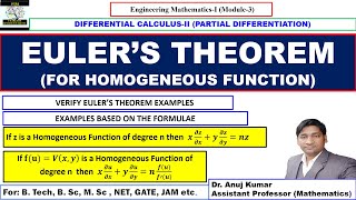 Eulers Theorem  Homogeneous Function  Euler theorem for Homogeneous Function Verify EulerTheorem [upl. by Terhune960]