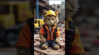 cat in construction worker outfit laying bricks on a construction sitecat catvideo catshorts [upl. by Edric]