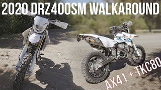 DRZ400SM  Adventure Hooligan Build  TKC80  AX41 Tyre Review  Bike Walk Around [upl. by Pasahow]