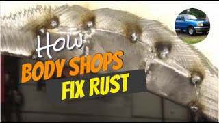 How Body Shops Fix Rust Holes MIG Welder Lap Welds Bondo [upl. by Polk]