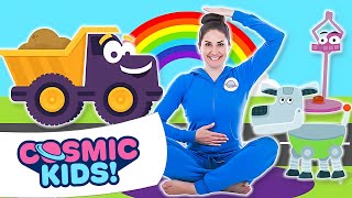 Toys Trucks and Robot Yoga for Kids 🤖 [upl. by Skeie188]